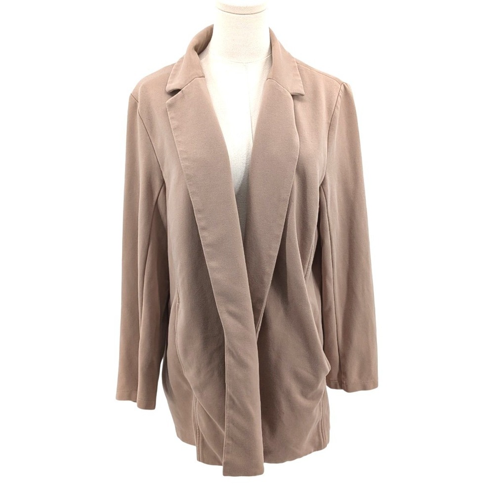 Eileen Fisher Open Front Blazer Jacket Taupe Lyocell Stretch Pockets XL